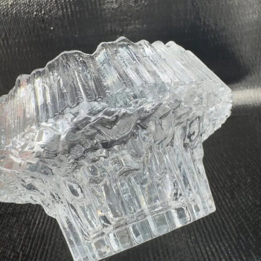 Vintage Finland Clear Glass Votive Candle Holder Textured Footed Dish‎ Bowl VTG